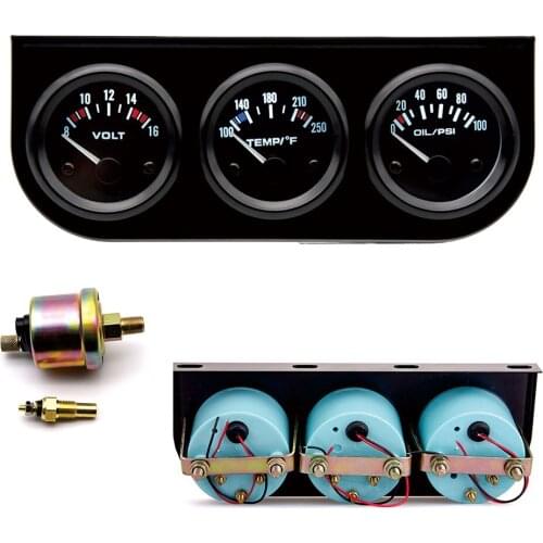 3 In 1 Volt meter + water Temperature gauge+Oil Pressure Gauge Kit Volt meter Or Oil temp Gauges Triple Mete 52MM fuel auto