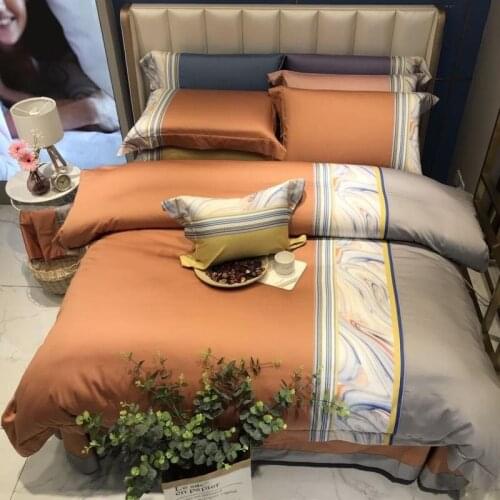 Luxury orange grey patchwork with Marble printed duvet cover super soft 100% Egyptian Cotton bedding set Double Queen King 4pcs