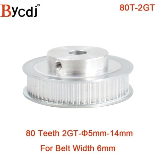80 Teeth 2M 2GT synchronous Pulley Bore 5/6/6.35/8/10/12/14mm for width 6mm 2MGT Timing Belt GT2 pulley Belt 80Teeth Type B