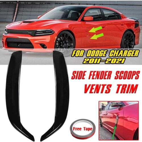 ABS Car Front Door Side Fender Scoops Fin Vents Trim Fender Diffuser Sticker For Dodge Charger SRT Hellcat RT SXT 2011-2021