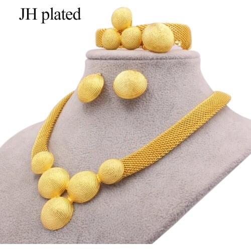 African 24k gold Jewelry sets for women Dubai wedding gifts bridal party ornament Necklace Bracelet earrings ring jewellery set