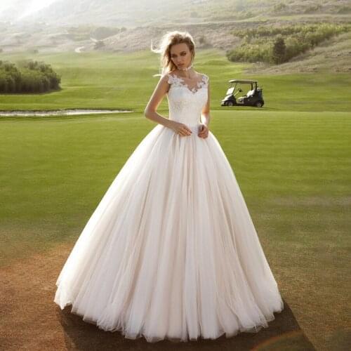 Scoop Neckline Ball Gown Garden Illusion Back Sleeveless Wedding Dress noivas vestidos de noiva Bridal Gowns