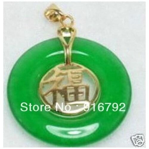 Free shipping >>>>> New Vogue carve Chinese character Green stone Lucky pendant necklace Free chain
