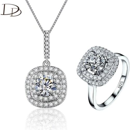DODO Classic Square Design Cubic Zircon Silver Color Jewelry Sets For Women Wedding Pageant Bijoux S925 Engraved Fashion JS021