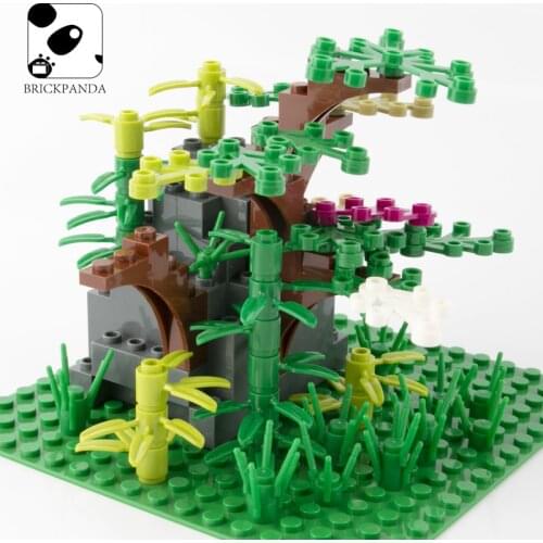 City Figures Parts Bamboo Green Plants Tree Leaves Rockery Stone Building Block Dark Gray Hill Mountain Toy Gift for Children