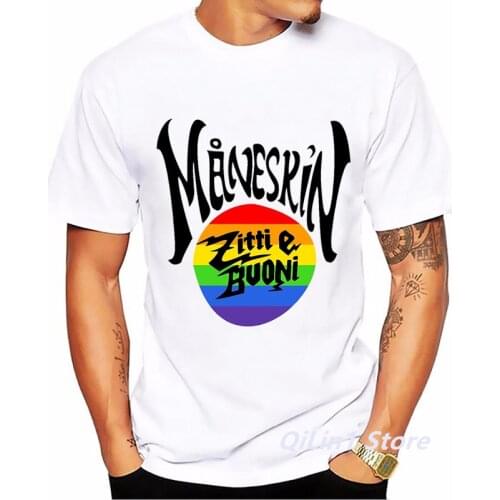 Maneskin Rainbow Pride MåNeskin LGBT Graphic Print T-Shirt Men Italy Winner Eurovision 2021 Zitti E Buoni Tshirt Homme T Shirt