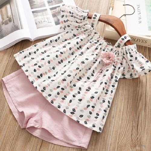 Baby Girl Clothes Set Two Piece White T-Shirt Sleeveless Floral Short Pants Elegant Birthday Party Outfits Toddler kids clothes