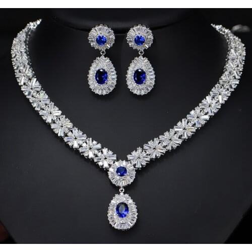 Hot sale New fashion vintage red green blue black crystal water drop necklace earring set party birthday jewelry free shipping