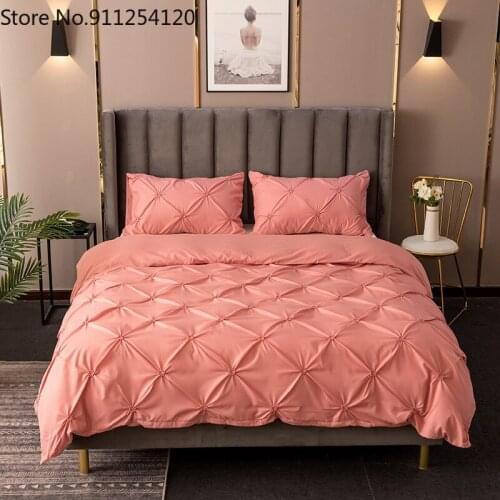 2/3 Piece Bedding Set Pinch Pleat Bed Quilt Cover Solid Duvet Cover Set Single Double Queen King Luxury Home Hotel No Sheet