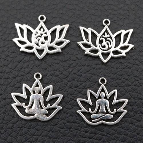Creative Sports Metal Pendant - Lotus Charms Buddhist Charms India Yoga Charms DIY Handmade Charm Silver Color A1640 20pcs