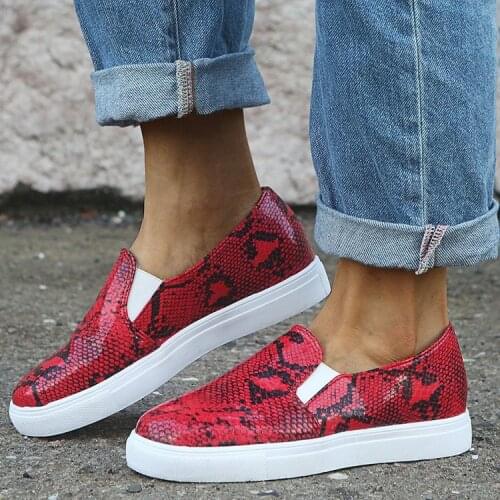 Leopard Fashion Women Sneakers Flat Shoes Woman Snake Print Casual Shoes Spring Summer Loafers Slip on 43 Snakeprint Shoe Pu