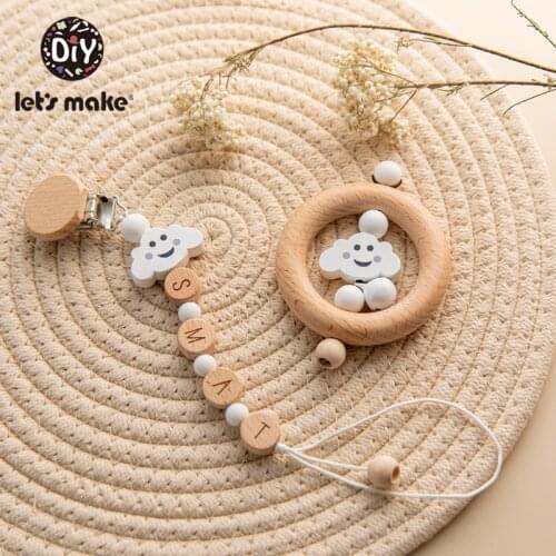 Lets Make 1pc/1set Wooden Pacifier Chain Holder For Nipples Baby Rattles Crib Mobiles Kids Stroller Accessories Baby Crib Toys