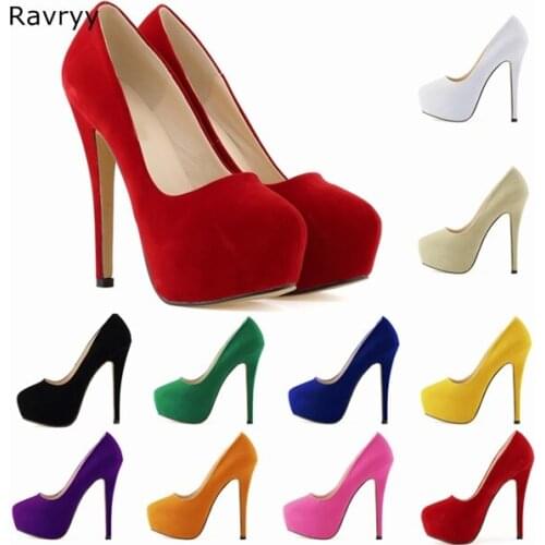 Hot Sale classic woman high heel suede leather platform heels female dress shoes stiletto pumps OL out fits elegant party shoes