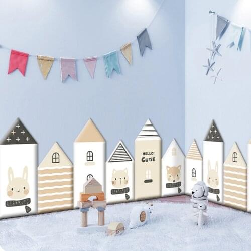 Cartoon Houses Self-adhesive Anti-collision 3D Soft Wall Stickers For Kids Rooms Waterproof Wall Decoration Skirting Sticker