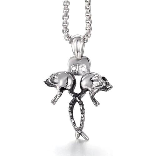 Selling mens stainless steel skull cross three skull cross titanium steel pendants