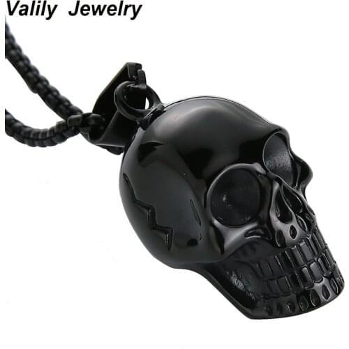 Valily Mens Skull Necklace Motorcycle Enthusiast Black Punk Skeleton Pendant Necklace Stainless Steel Charm Chain Necklace Male