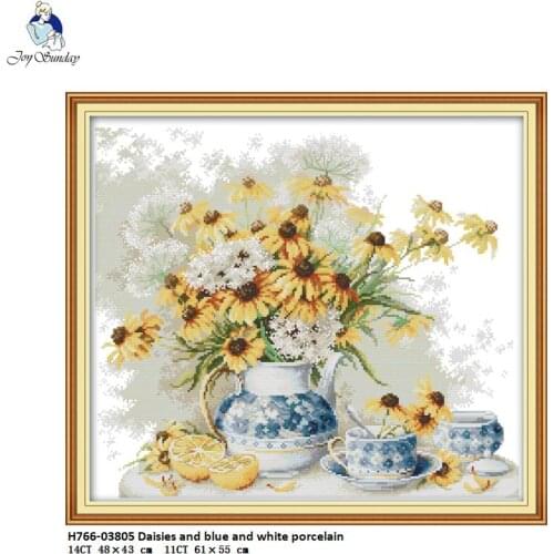 Joy Sunday Daisies and Blue and White Porcelain Pattern Cross Stitch kits DIY Handwork 14CT and 11CT For Embroidery Home Decor