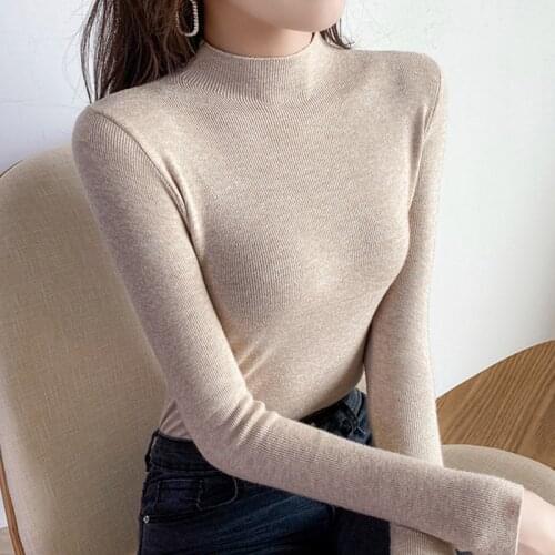 New-Coming Autumn Winter Tops Turtleneck Pullovers Sweaters Primer Shirt Long Sleeve Short Korean Slim-fit Tight Sweater 2021
