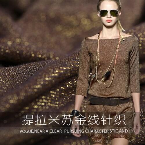 2018 spring and summer new bright gold thread interlaced cotton thin knitted fabric elegant modern high-set cotton dress