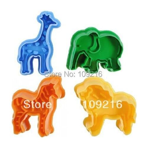 Wholesale!!4pcs/set 3D Animals Food Grade Plastic Cake Biscuit Cookies Decorating Fondant Plunger Cutter Tool Mould
