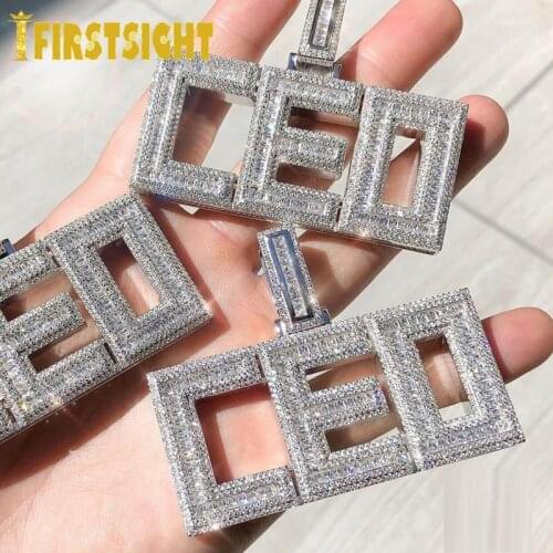 New Iced Out Bling Letters CEO Pendant Necklaces Gold Silver Color AAA Cubic Zirconia CEO Necklaces Mens Hip Hop Jewelry
