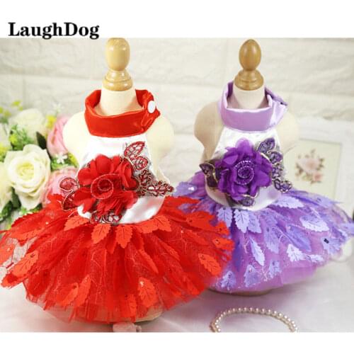 Dog Dress Wedding Party Dress Dog Thin Clothes Embroidered Flower Yarn Beautiful Pet Clothes For Small Dog Cat Tulle Knitting