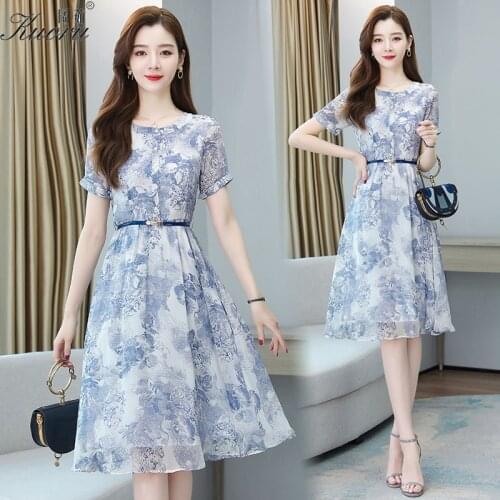 Robe Ete Vestido Midi Jurken Zomer 2021 Dames Sukienka W Kwiaty Chiffon Dress Dresses For Women Party Vestido De Mujer Vestidos