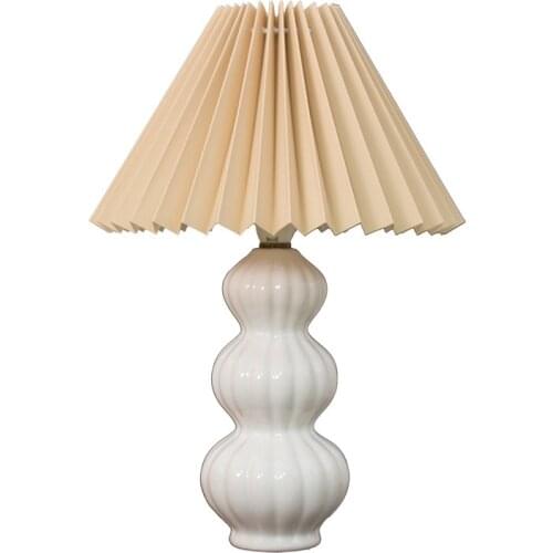 Korean Style Pleated Skirt Table Lamp Gourd Ceramic Base Retro Table Lamp Bedroom Bedside Lamp