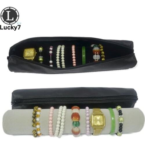Jewelry Storage Portable Display Cases Black Leather Organizer Jewelry Travel Roll for Watch and Bracelet Packaging Box