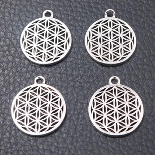 20pcs Silver Plated Flower of Life Pendants Retro Bracelet Earrings Metal Accessories DIY Charms For Jewelry Crafts Findings
