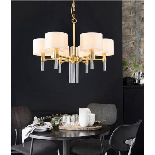 Post-modern creative crystal simple American living room bedroom dining room decorative lamps all copper cloth pendant lamp