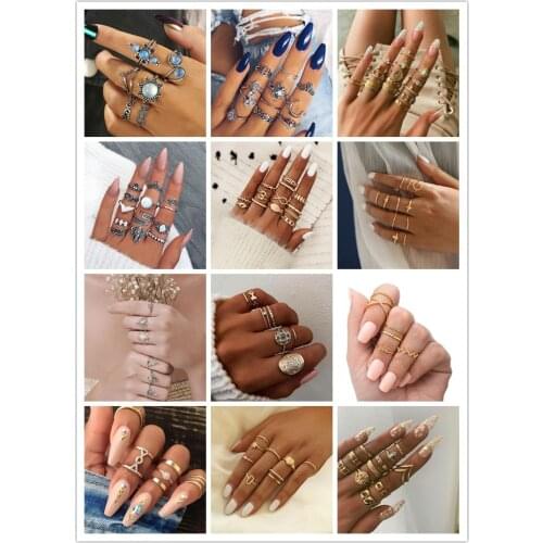 Variety of Fashion Bohemian Finger Knuckle Ring Sets Womens Crystal Geometric Rings Jewelry Accessories Gifts