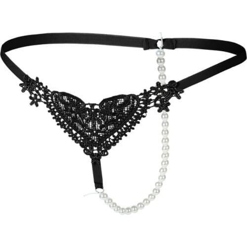 Sexy Women Underwear Panties Female Massage Pearl Lingerie G-stings Hollow Thong Girls Embroidery Lace T-back Panties Knickers