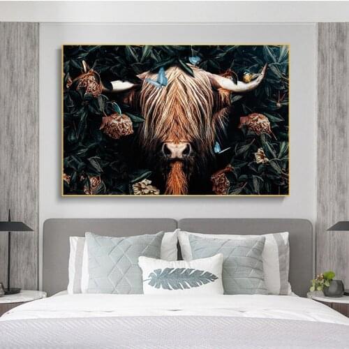 Scottish Highland Catt Cow Yak Animal Poster Wall Art Canvas Paintings Prints Pictures on Canvas for Living Room Home Decorative