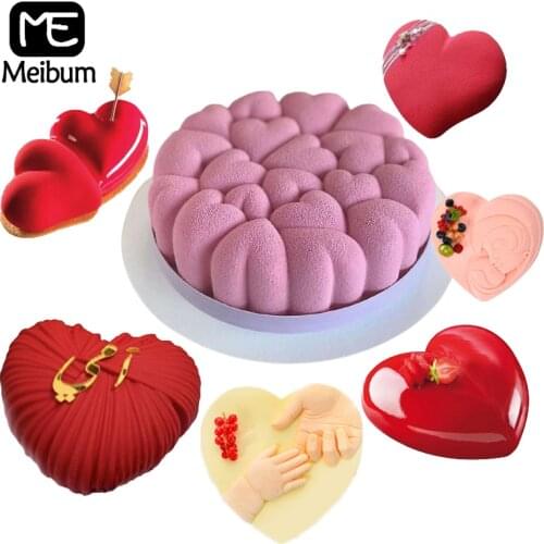 Meibum Heart Mousse Baking Tools Silicone Cake Molds Anniversary Party Dessert Moulds Valentines Day Pastry Gift Bakeware Set