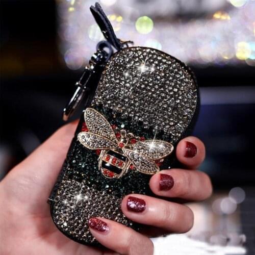 Car Key Bag Bee Cute Diamond Multi-function Zipper Keychain Universal Lady Drivers License Organizer Auto Key Cover Accessories