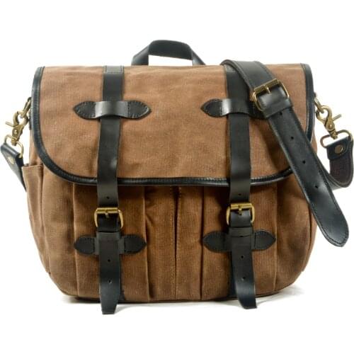 Retro cowhide with wax canvas messenger bag Messenger bag large capacity American commuter bag locomotive side bag