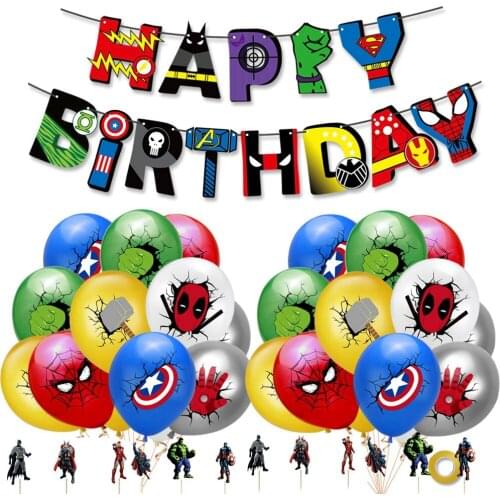 Disney Superhero Avengers Theme Baby Boys Birthday Party Cupcake Decorations Kids Helium Balls Inflatable Toys Paper Flag Set