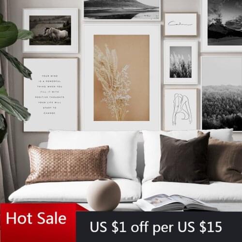 Reed Dried Flower Mountain Forest Horse Nordic Prints Art Canvas Painting Wall Decor Pictures For Posters Aesthetic Room Decor