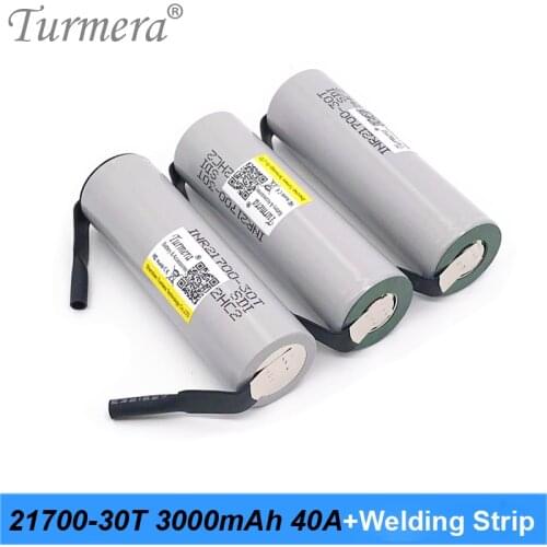 Turmera 21700 Battery 3000mah 40A INR21700-30T Rechargeable Lithium Battery with Welding Strip E-bike Battery and Screwdriver