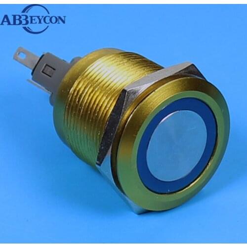 TY 2215Z Latching function 22mm 220V ring type golden plated yellow shell blue led switch