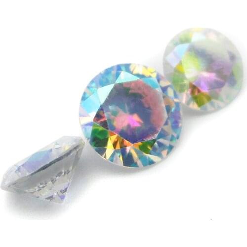 WuZhou Factory Pick Size 3/4/5/6/7/8/9/10mm Rainbow Plating AB Color Cubic Zirconia Loose CZ Stone