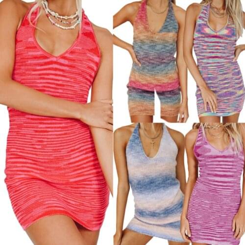 Women Close-fitting Sexy Dress Printed Pattern V-neck Sleeveless Dresses Blue Multicolor Purple Coral Pink Rosy