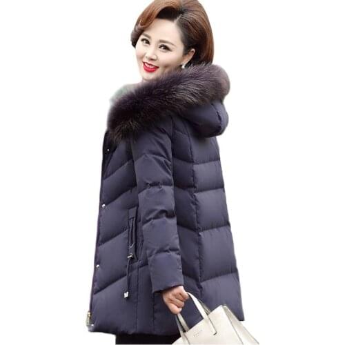 Autumn Winter The New Down Cotton Women Coat Zipper Big Fur Collar Hooded Keep Warm Lady Mid-length Cotton Coat Overcoat Parka