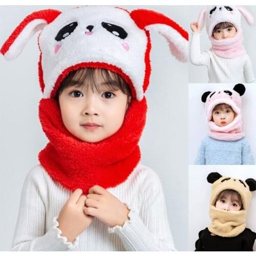 Winter Fuzzy Plush Balaclava Hat Cartoon Animal Thermal Earflap Hood Cap Scarf