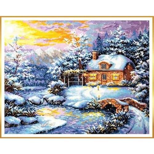 Gold Collection Counted Cross Stitch Kit Winter Fairy Tale Forest hut Evening scenery Snow scene landscape ChIgla 45-08 OK