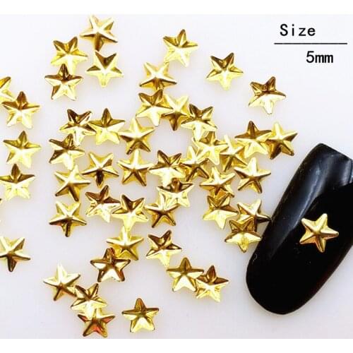 500Pcs/Lot 5mm Gold Silver Five-pointed Star Rivets Studs Metal Alloy Nail Art Decorations 3D DIY Nail Sticker for Manicure