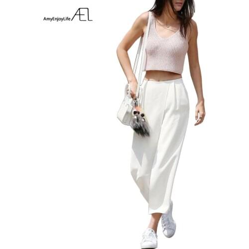 AEL Fashion White Chiffon Broad Leg Pants 2017 Summer Casual Clothes Women