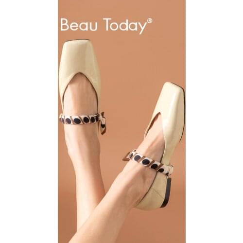 BeauToday Ballet Flats Women Patent Leather Square Toe Mary Janes Spring Bohemian Style Shallow Lady Shoes Handmade 28238