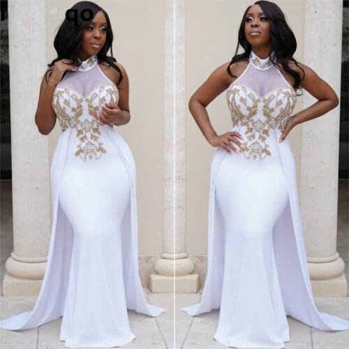 White Chiffon Arabic Muslim Dubai Kaftan Party Dress Beading Mermaid Evening Dresses Long Formal Special Occasion Prom Drseses